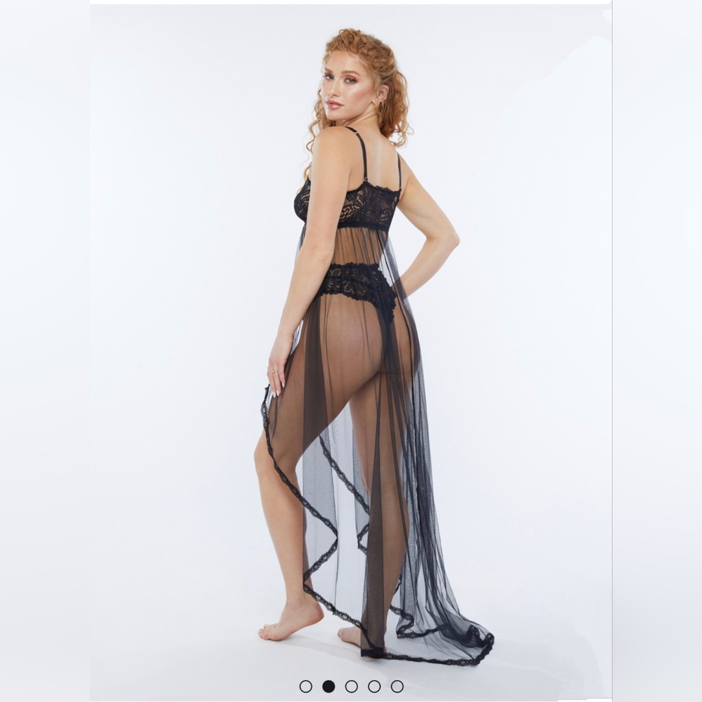Savage X Fenty Corded Lace and Tulle Maxi Slip in Black, Size Small - Picture 4 of 11